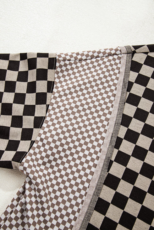 Mixed Checkered Patchwork Drop Shoulder High Low Top